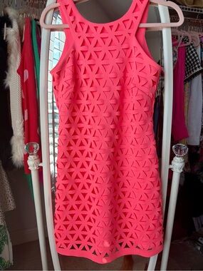 Lilly Pulitzer Neon Pink Laser-Cut Sleeveless Mini Dress